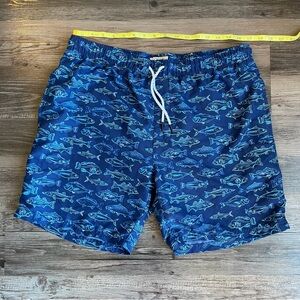 Ocean Coast Blue Fish Swim Trunks Mens L Quick Dry Beach Surf Boardshorts Vacay
